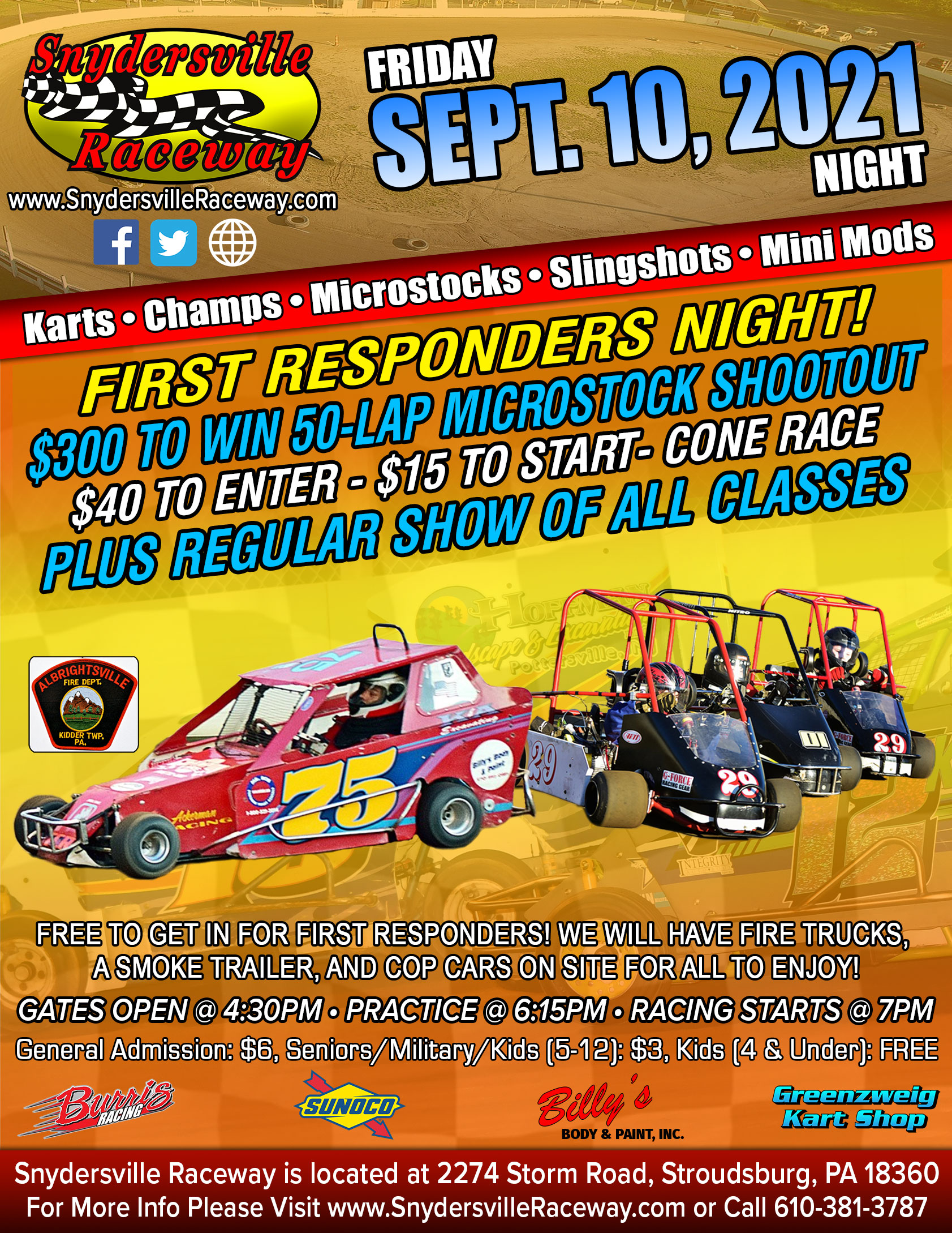 First Responders Night To Highlight Free Entry For First Responders Plus A 50 Lap 300 To Win Microstock Shootout And A Regular Show Of All Divisions For Friday September 10 Snydersville Raceway